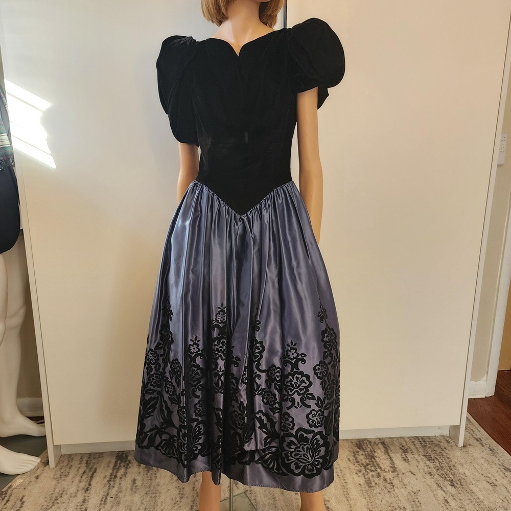 M 80s Scott McClintock Velvet Satin Baroque Empire Waist Gown Prom Dress